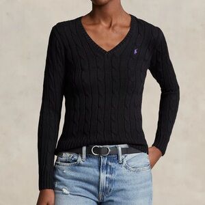 Ralph Lauren cable knit cotton v-neck sweater size M